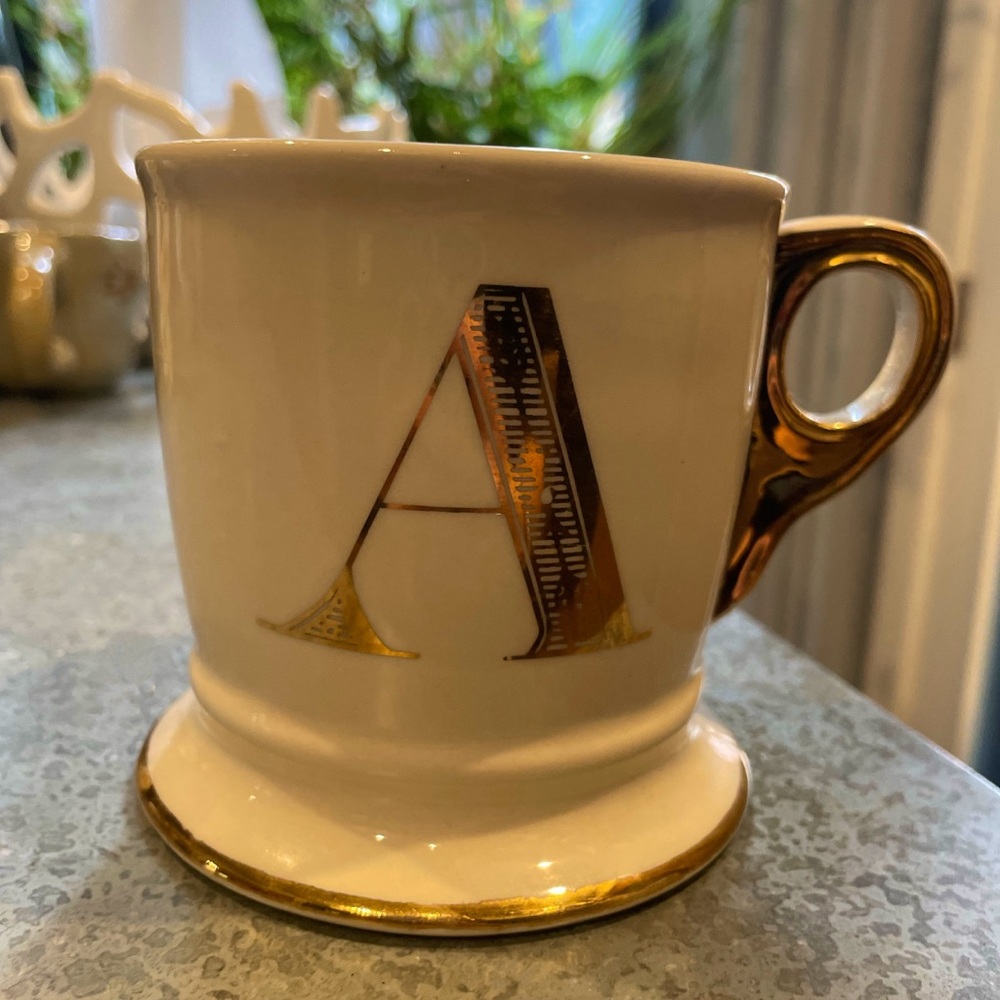 Anthropologie Gold & Ivory Monogram A Stoneware Mug | Limited Edition | Sold Out